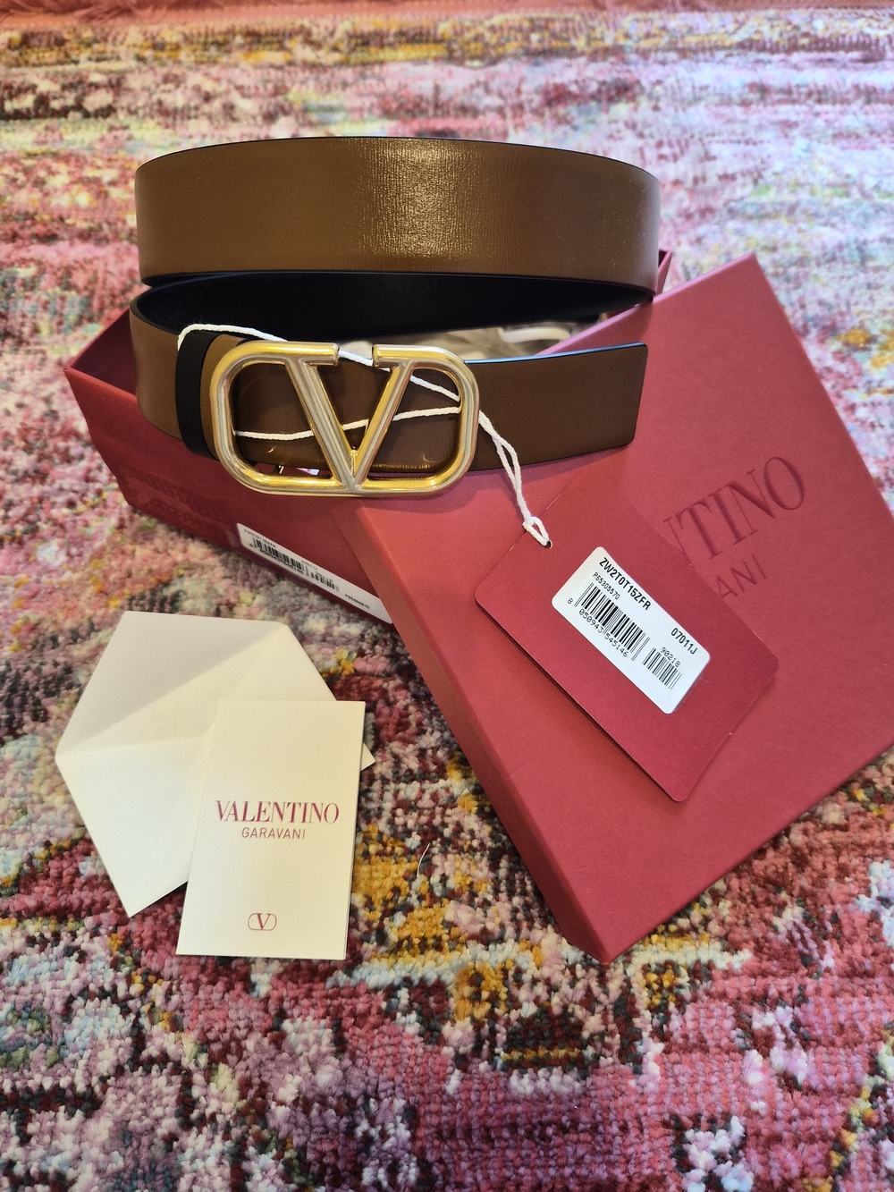Valentino Garavani Brown VLogo Buckle Leather Belt